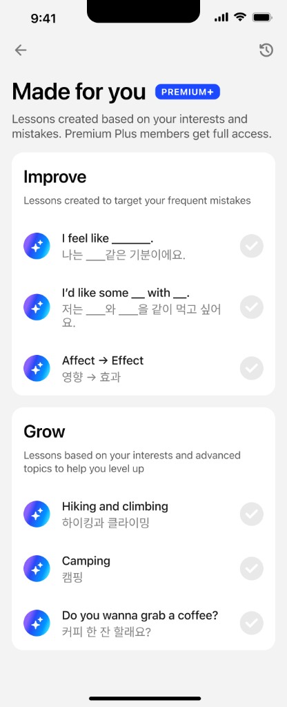 Made for you personalized lessons based on mistakes and interests