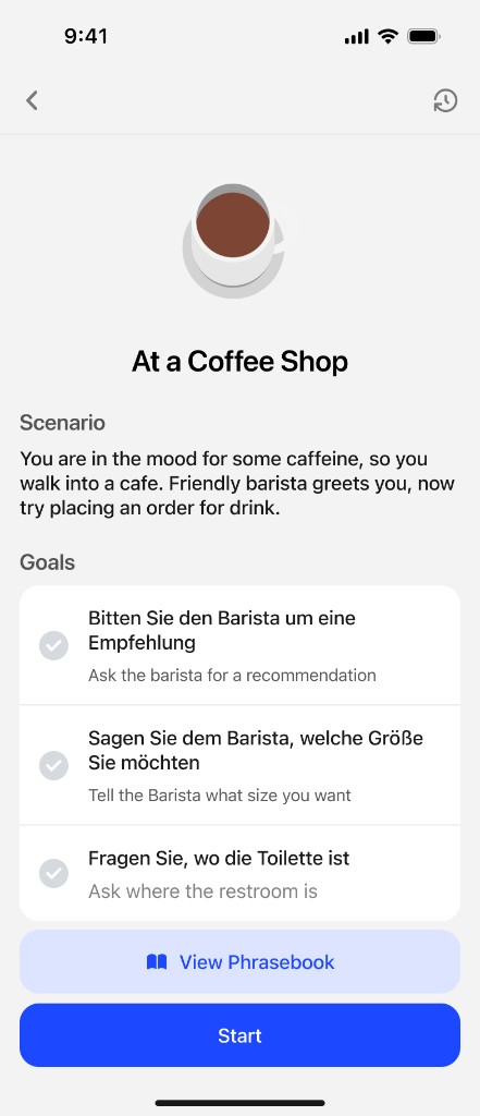 Coffee shop roleplay scenario and goals