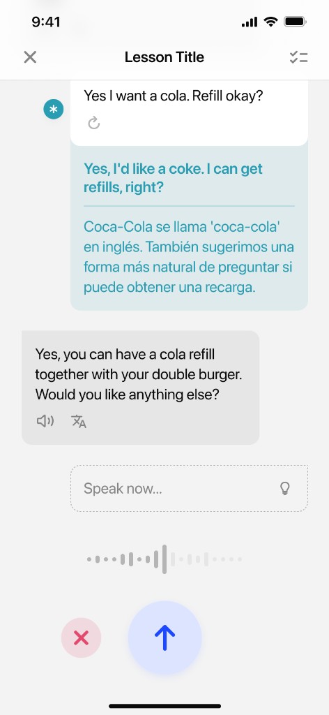 Inline speech feedback and correction during roleplay